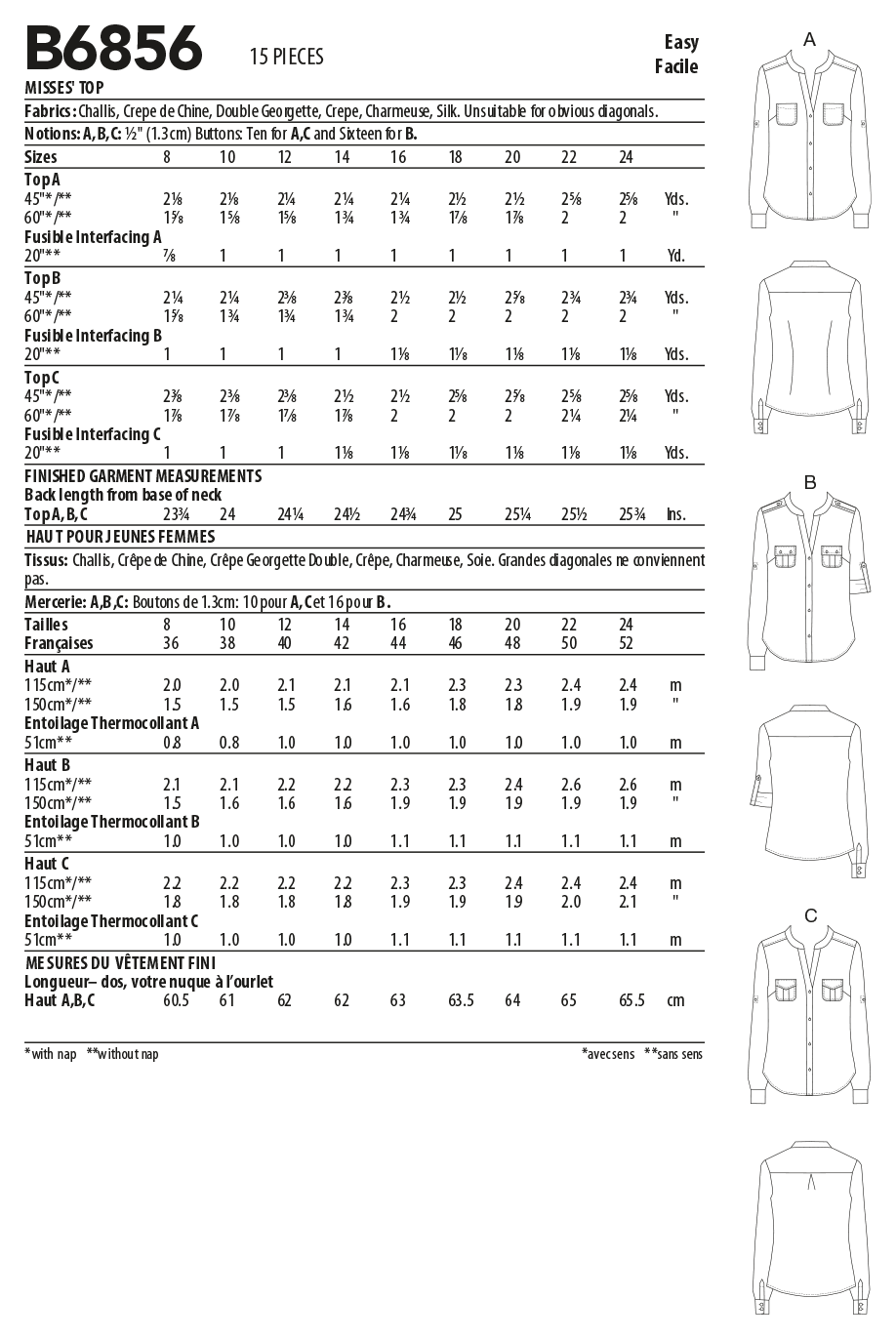 Butterick Tops B6856