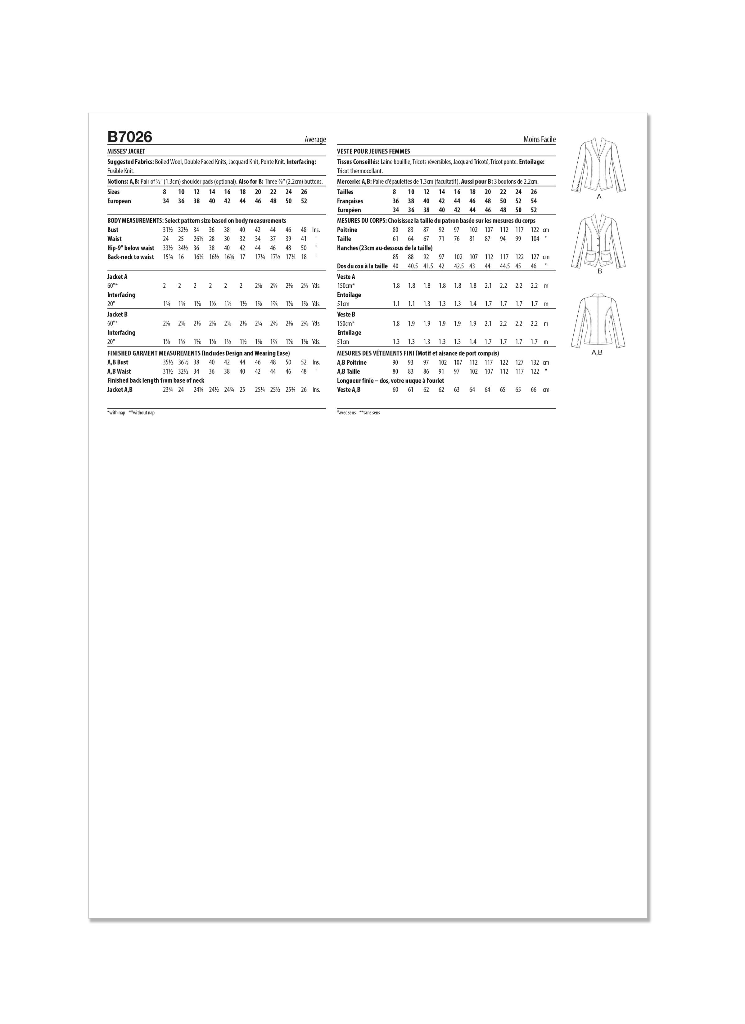 Butterick Jacket B7026
