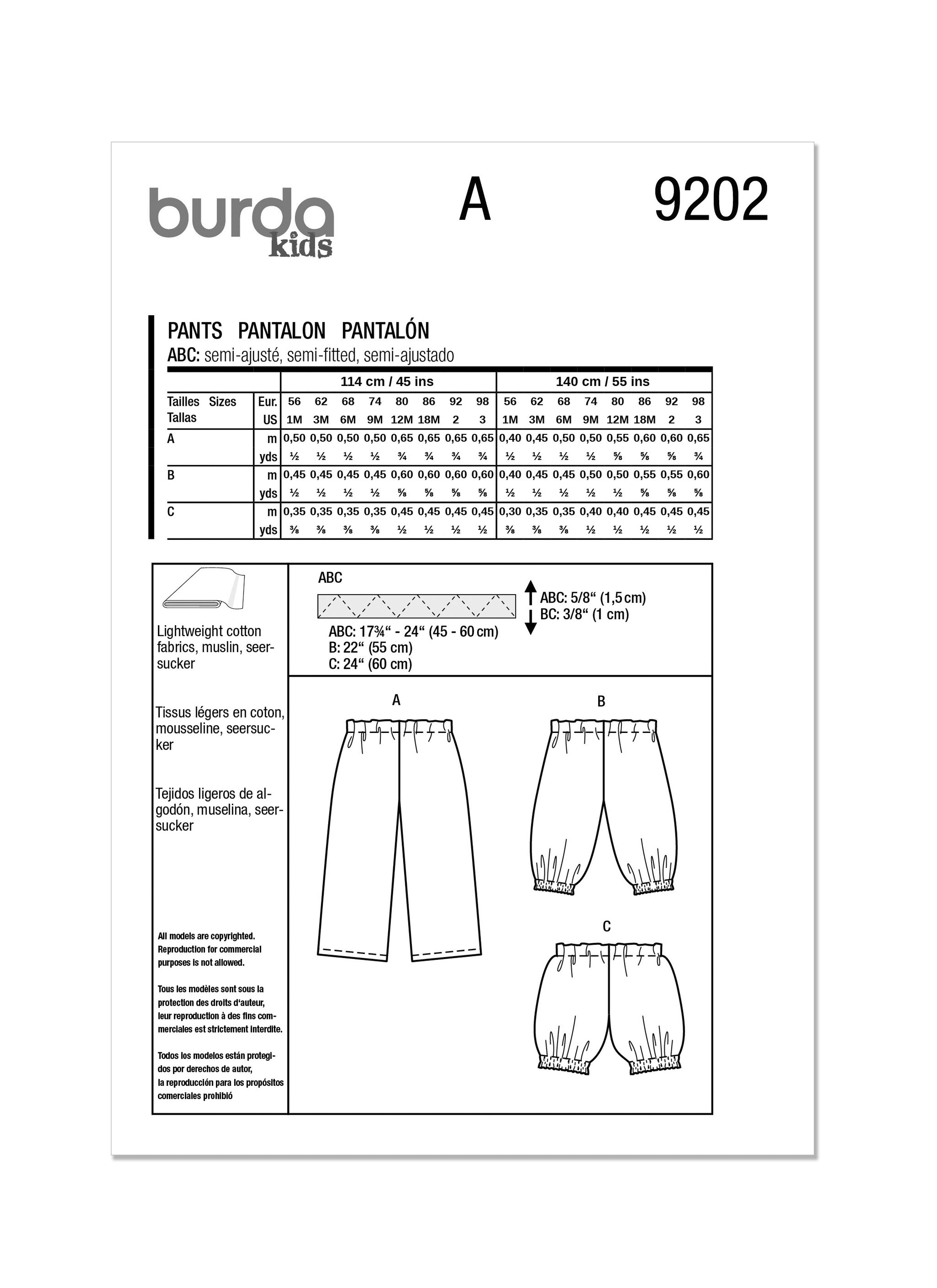 Burda Babies' Trousers 9202