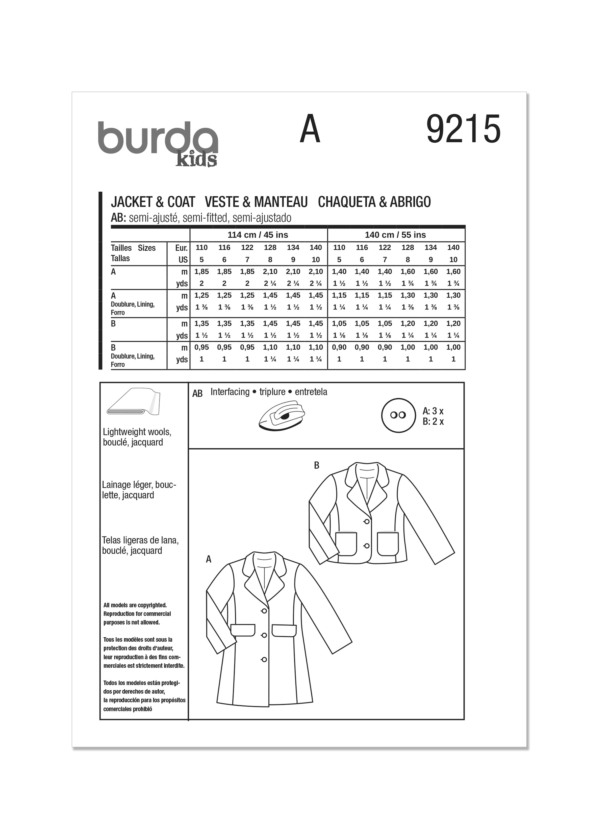 Burda Children's Coat & Jacket 9215