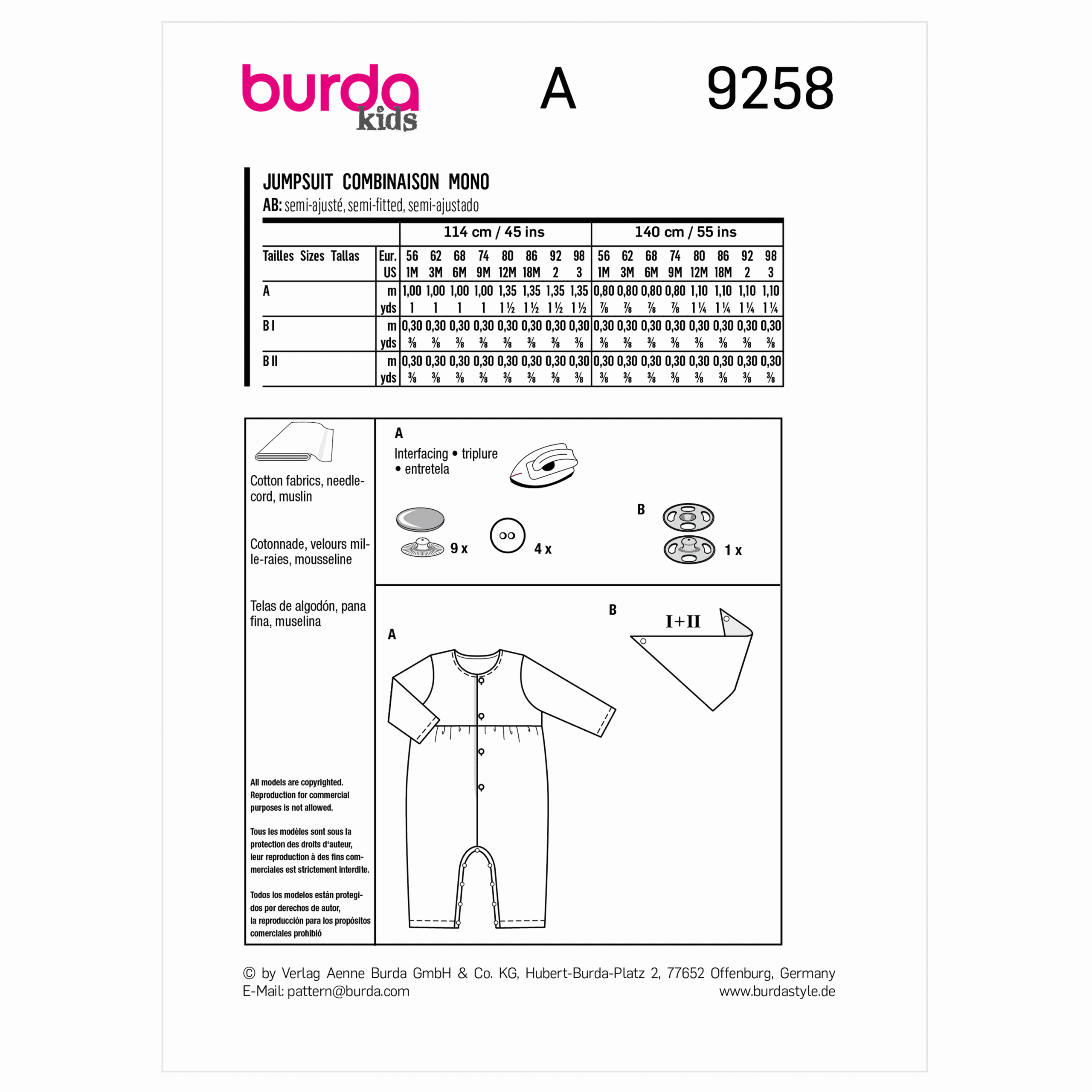 Burda Baby/Child Romper and Bib 9258