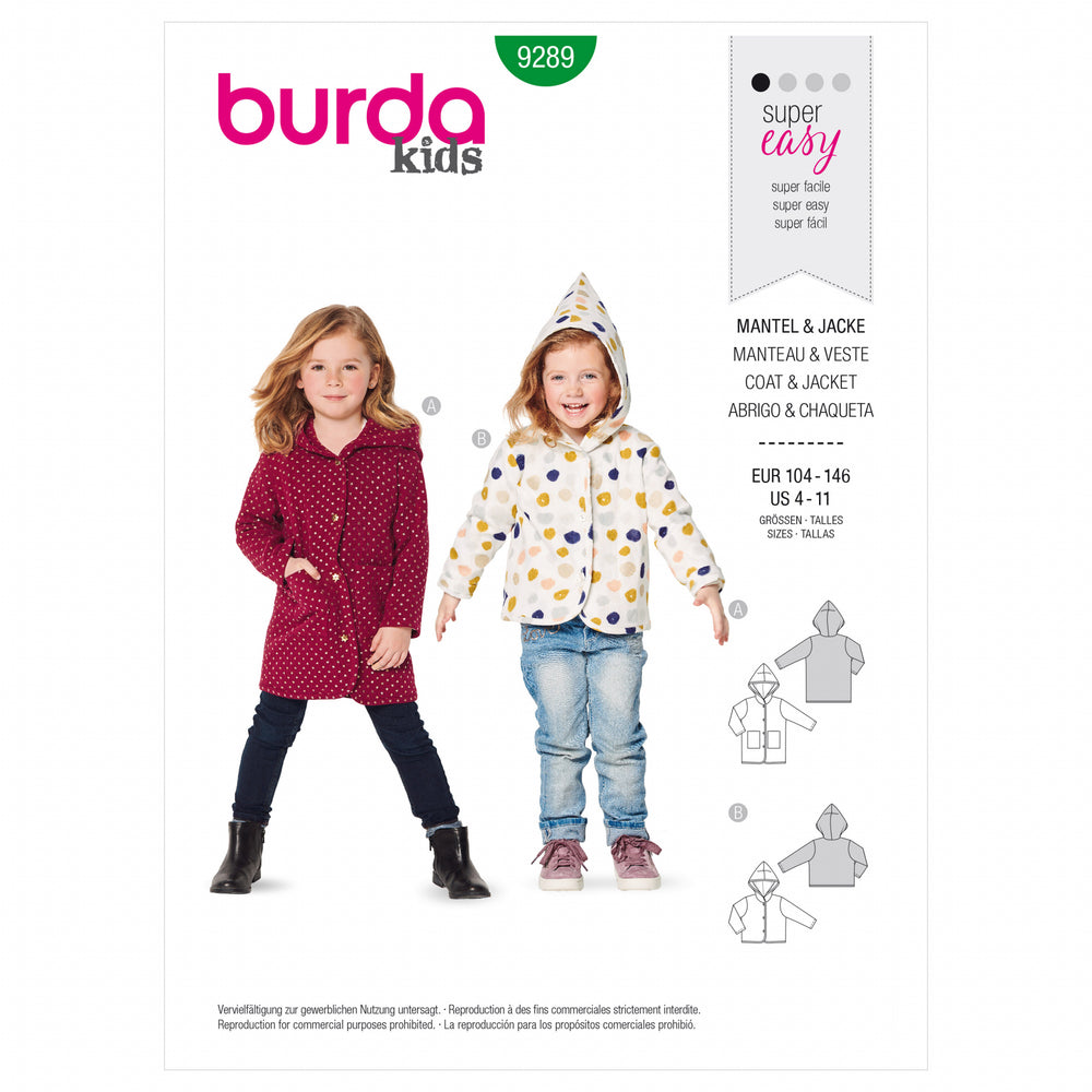 Burda Child Hooded Coat or Jacket 9289