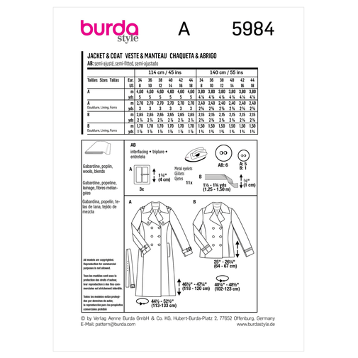 Burda Caban Jacket and Trench Coat 5984