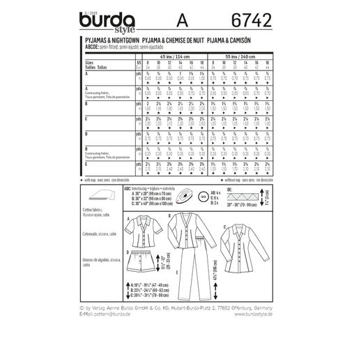 Burda Pyjamas and Nightgown 6742