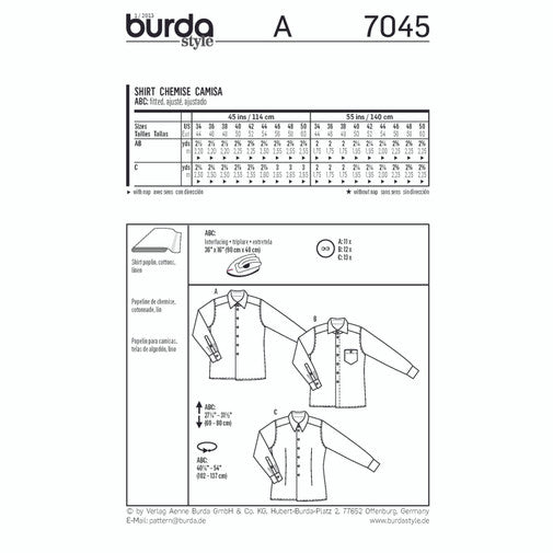Burda Men's Shirts 7045