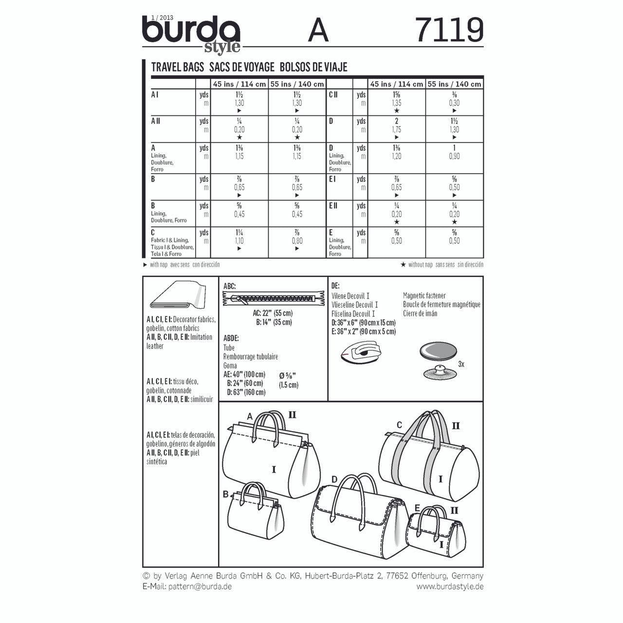 Burda Travel Bags 7119