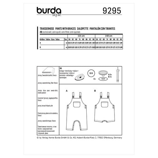 Burda Baby/Child Dungarees/Overalls 9295