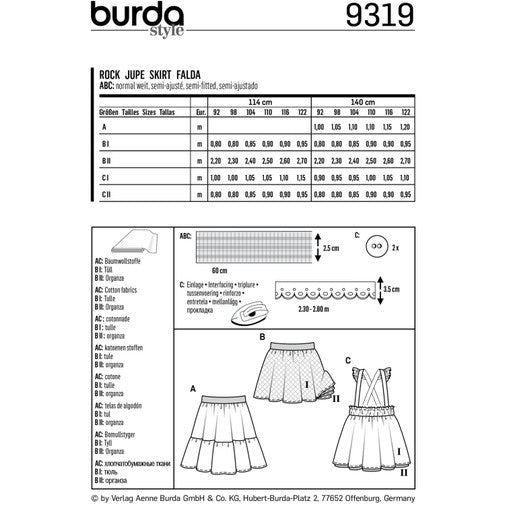 Burda Child Pinafore Skirts 9319