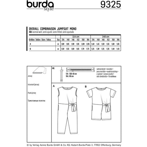Burda Child/Teen Overalls/Jumpsuit 9325