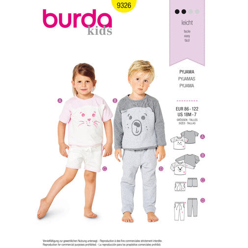 Burda Baby/Child Pyjamas 9326