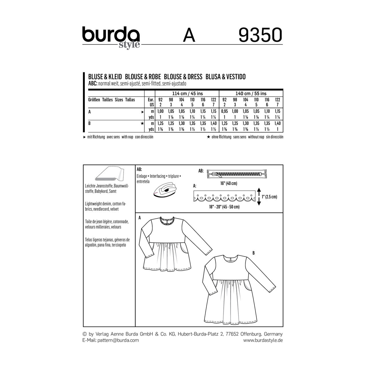 Burda Child Dress and Top 9350