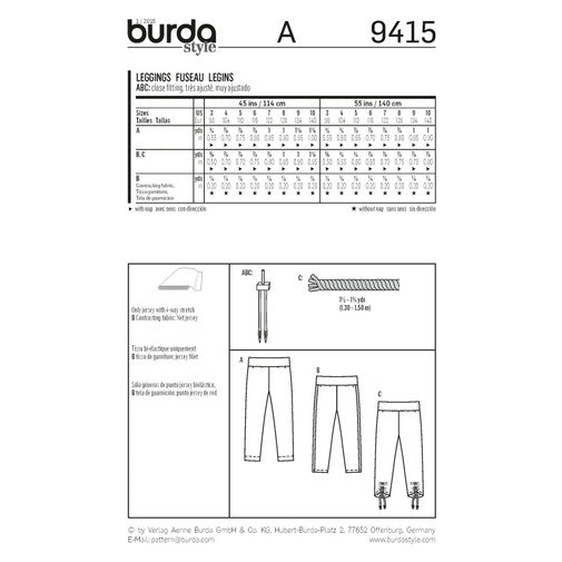 Burda Children's Leggings 9415