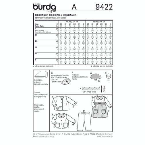 Burda Baby Jacket, Dress and Trousers 9422