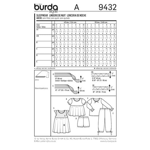 Burda Children's Nightwear 9432