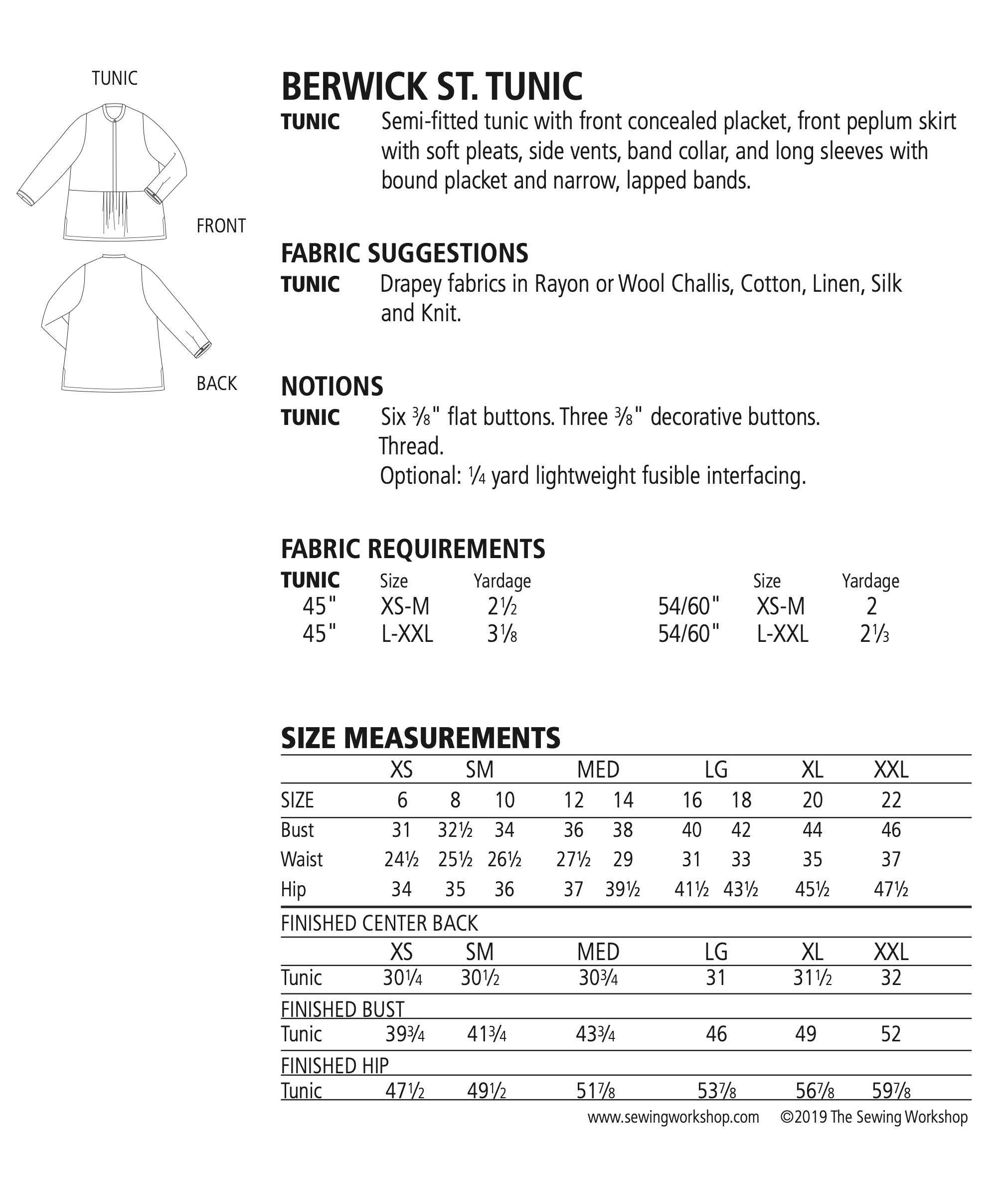 The Sewing Workshop Berwick St. Tunic