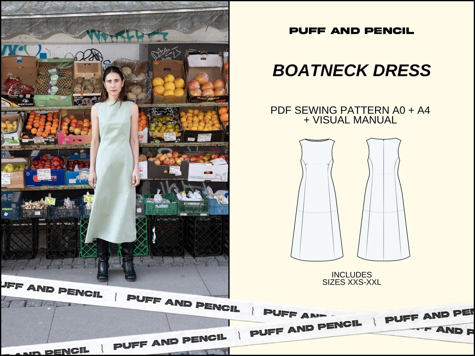 Puff and Pencil Boatneck Dress