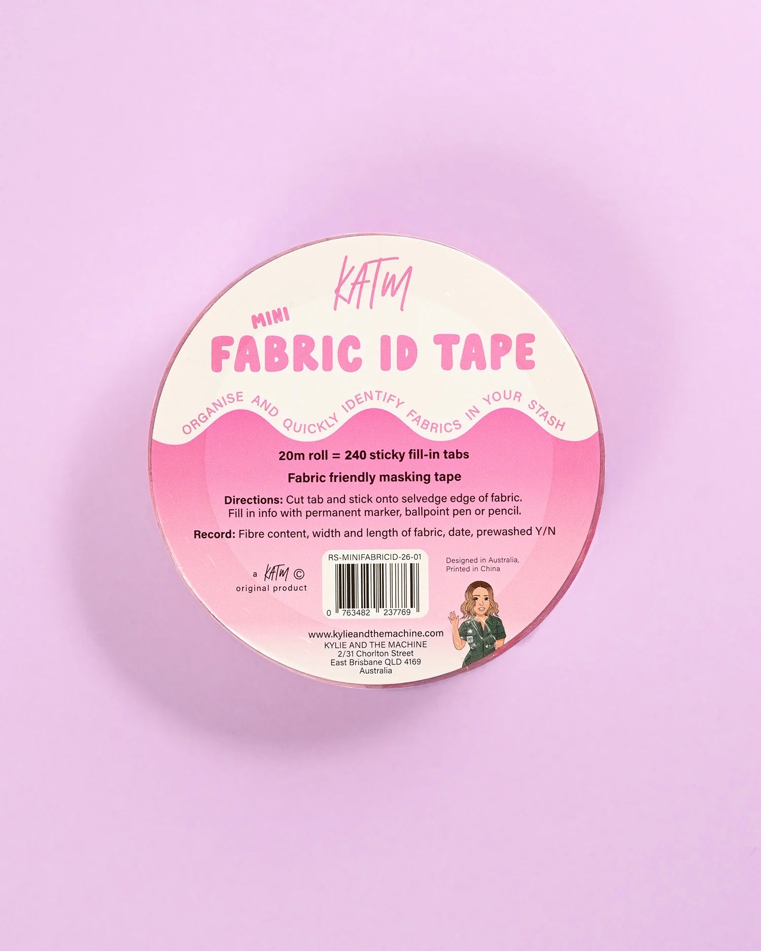 Mini Fabric ID Tape from Kylie & The Machine on The Fold Line. A smooth adhesive tape suitable for all fabrics with 240 fill-in labels per roll.