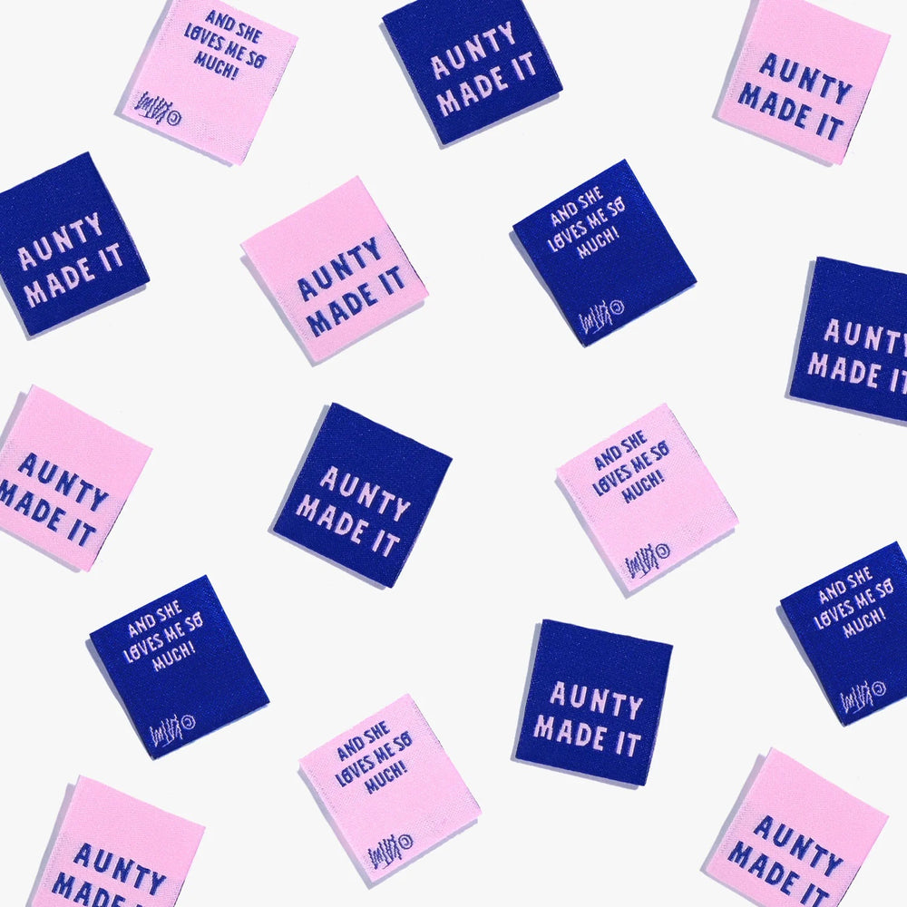 'Aunty Made It' woven labels from Kylie & The Machine on The Fold Line. The pack includes 6 woven labels ready to be sewn into your handmade clothes.