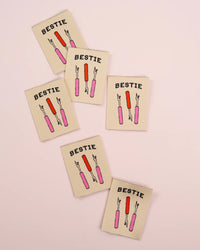 'Bestie Seam Ripper Large' woven labels from Matchy Matchy Sewing Club on The Fold Line. The pack includes 6 woven labels to sew onto your handmade clothes and accessories.