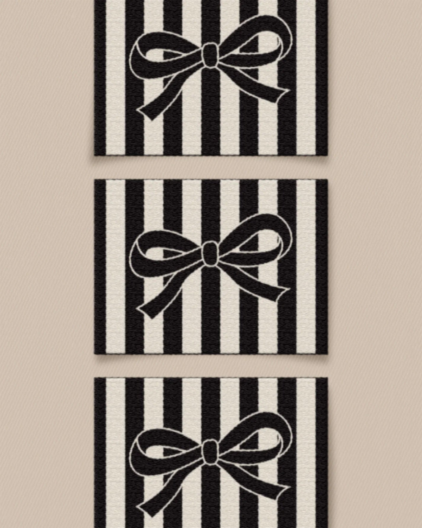'Black Bow Large' woven labels from Matchy Matchy Sewing Club on The Fold Line. The pack includes 6 woven labels to sew onto your handmade clothes and accessories.