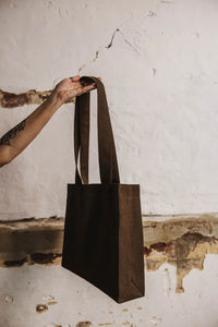 The Buckley Tote sewing pattern from Elbe Textiles on The Fold Line. A tote bag pattern made in denim, canvas, or duck cloth fabric, featuring a structured shape, lining, and interior pockets.