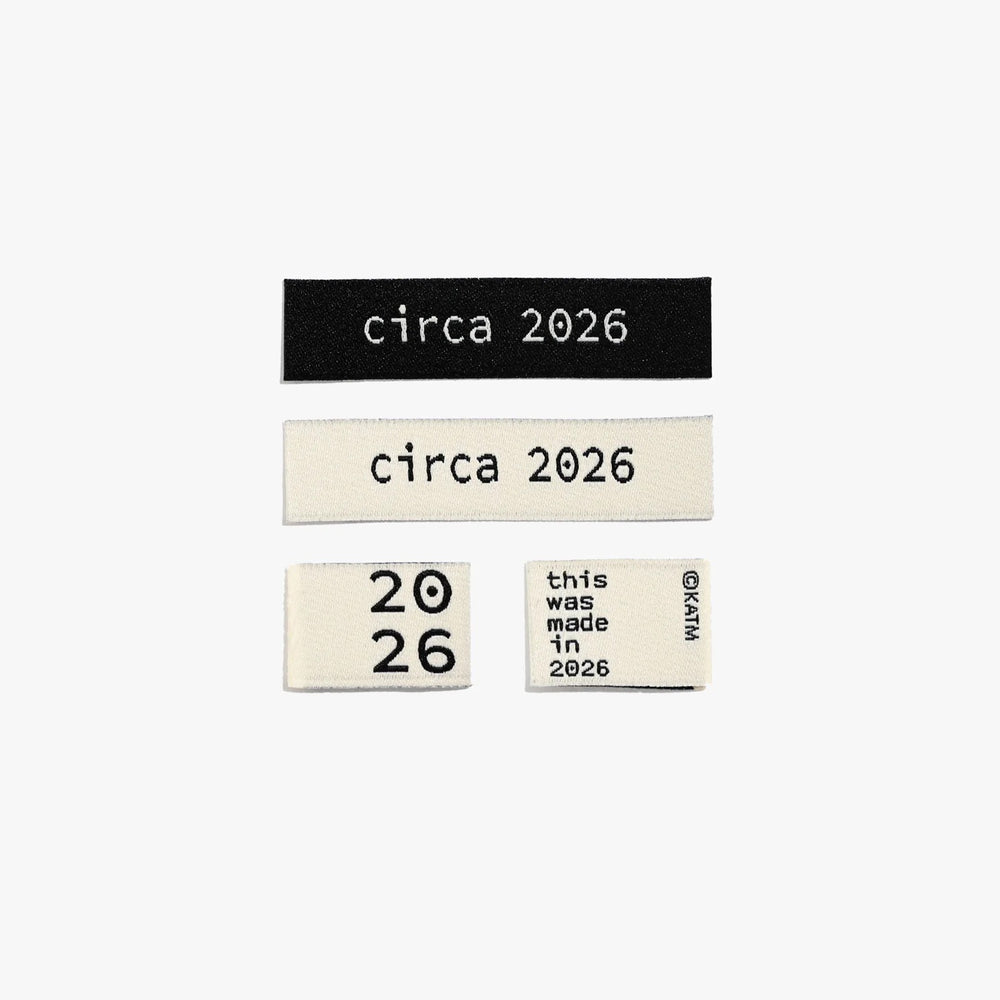 'Circa 2026' woven labels from Kylie & The Machine on The Fold Line. The pack includes 6 woven labels ready to be sewn into your handmade clothes.