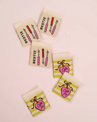 'Cutie Pie Bestie Square' woven labels from Matchy Matchy Sewing Club on The Fold Line. The pack includes 6 woven labels to sew onto your handmade clothes and accessories.