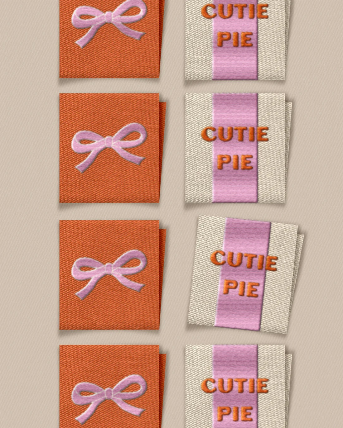 'Cutie Pie Bow Square' woven labels from Matchy Matchy Sewing Club on The Fold Line. The pack includes 8 woven labels to sew onto your handmade clothes and accessories.