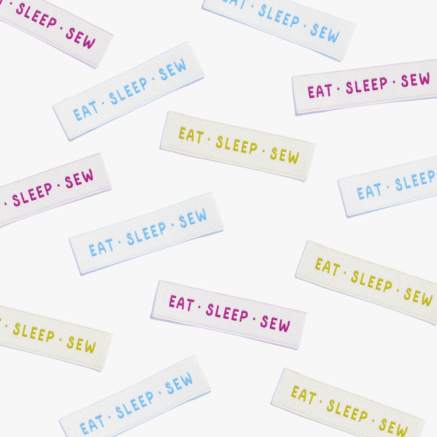 'Eat Sleep Sew' woven labels from Kylie & The Machine on The Fold Line. The pack includes 6 woven labels ready to be sewn into your handmade clothes.