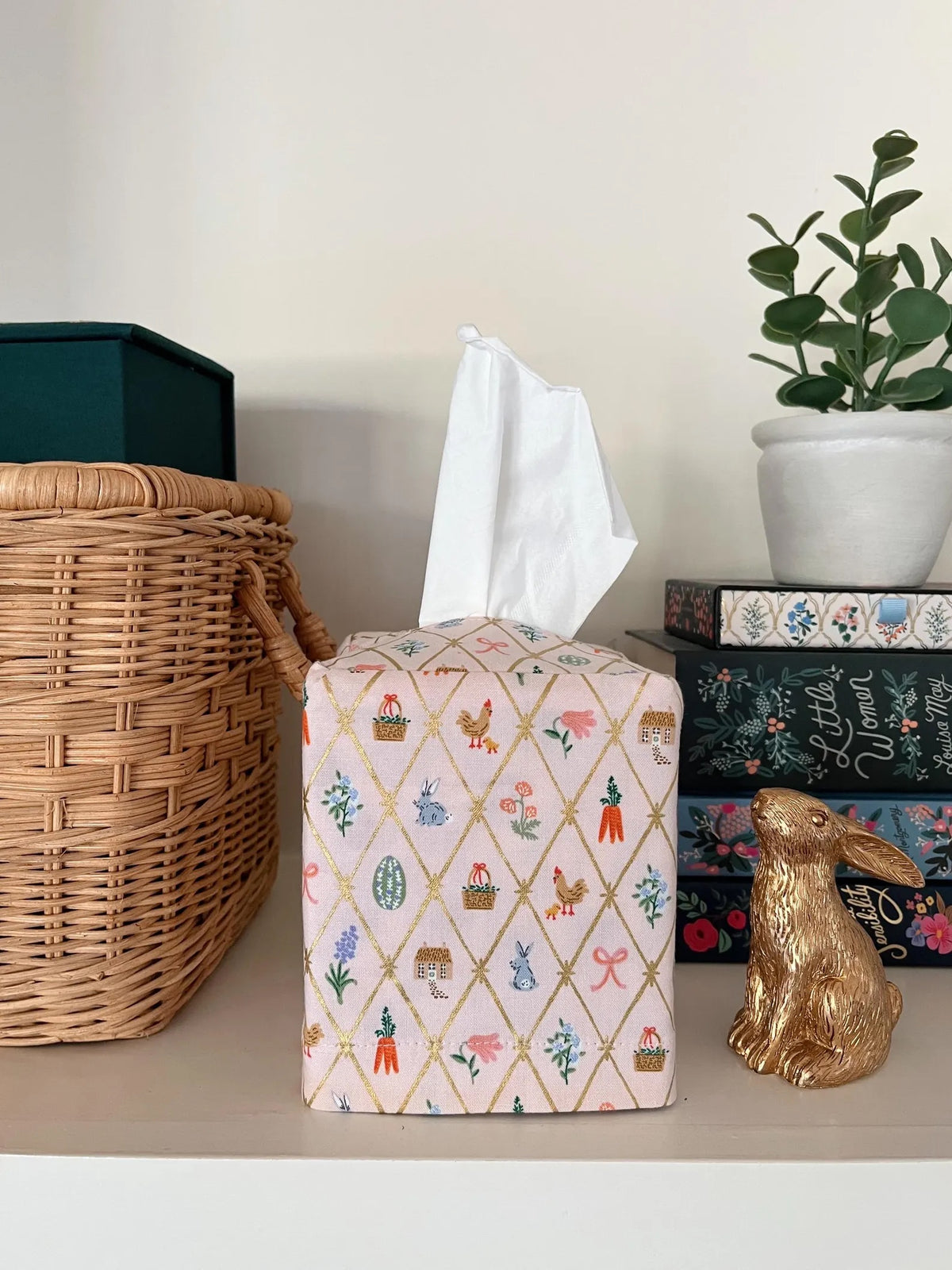 The Felix Tissue Box Cover sewing pattern from Me & Kiddo Patterns on The Fold Line. A tissue box cover pattern made in cotton or linen fabric.