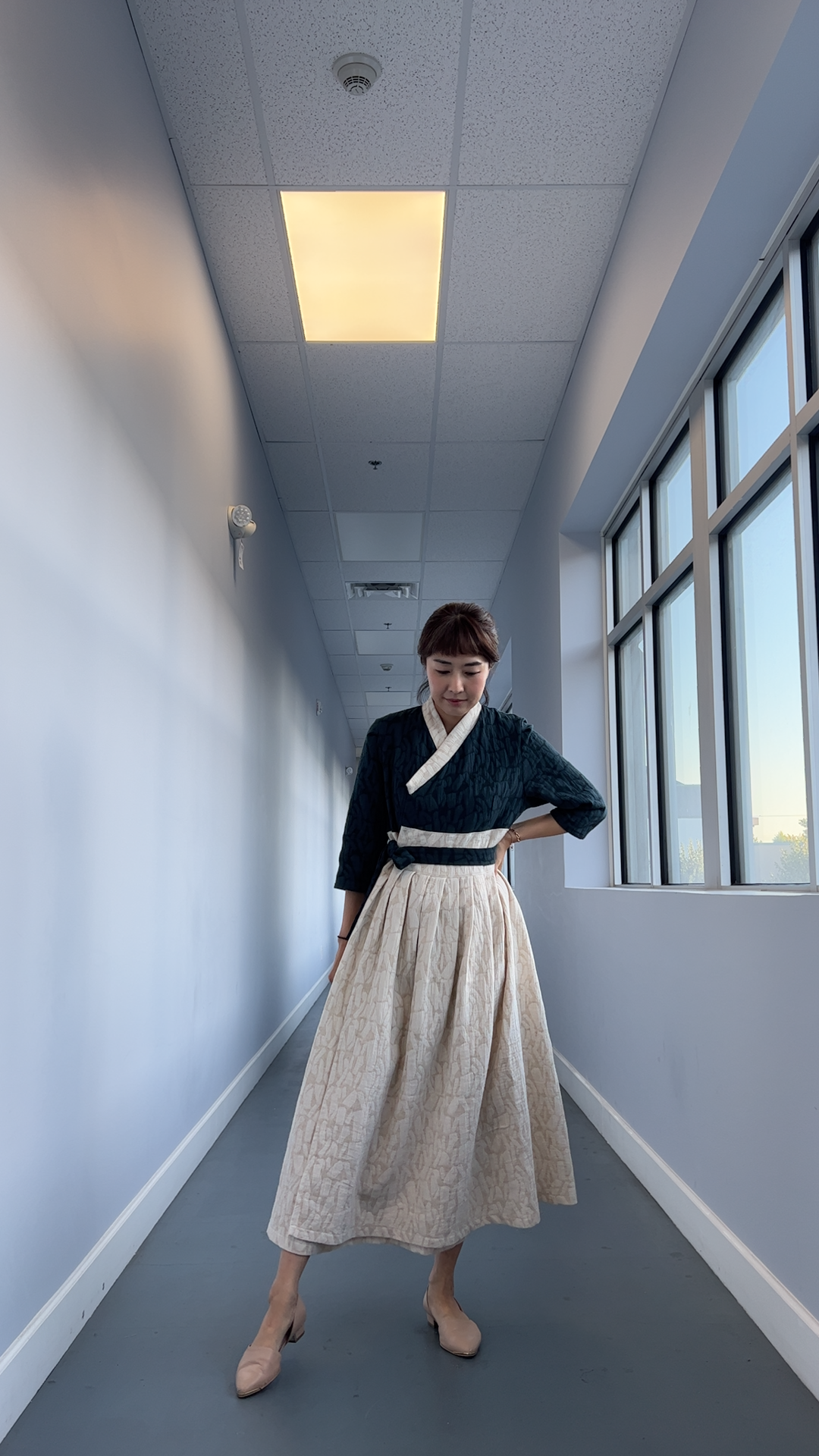 dress korean wrap MAN-TLE W-R19A8 Apron Dress, Gum Glasswing Elegant floral midi and maxi dresses with Korean inspired fashion style. Pretty in Pink Korean Outfit: