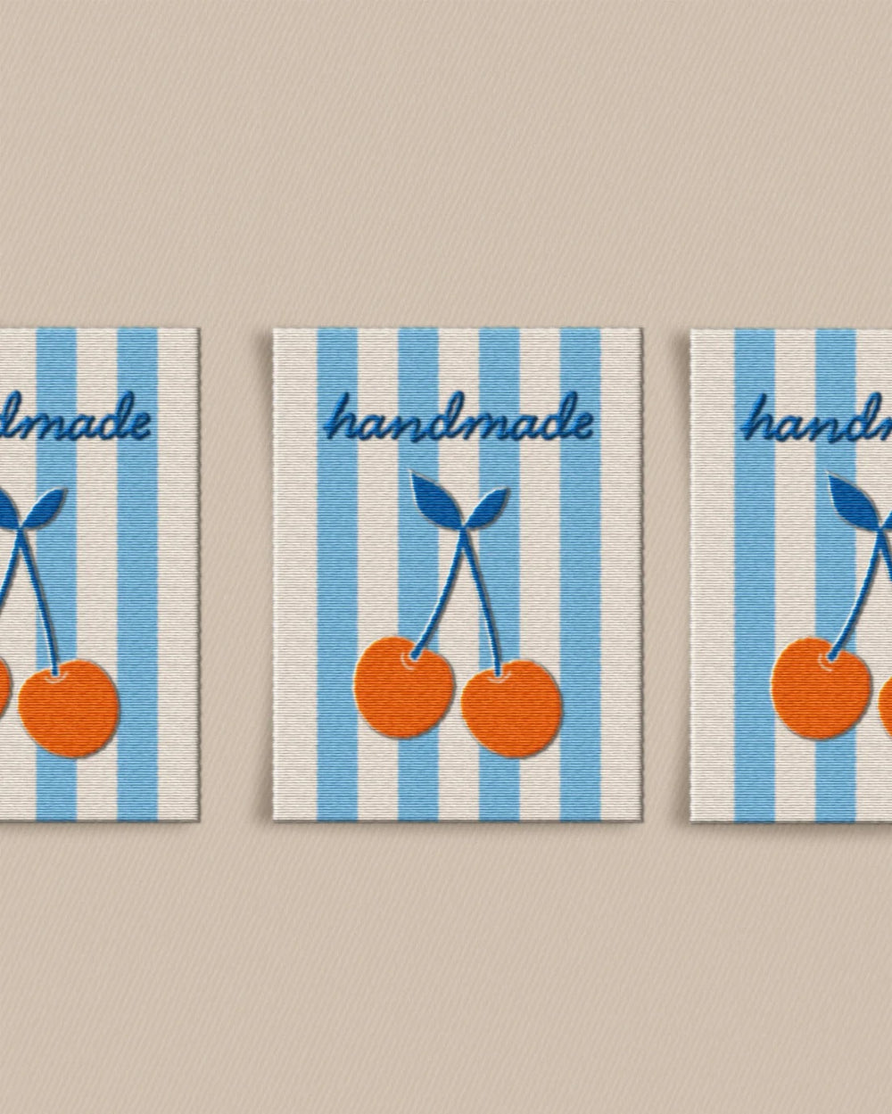 'Handmade Cherry Large' woven labels from Matchy Matchy Sewing Club on The Fold Line. The pack includes 6 woven labels to sew onto your handmade clothes and accessories.