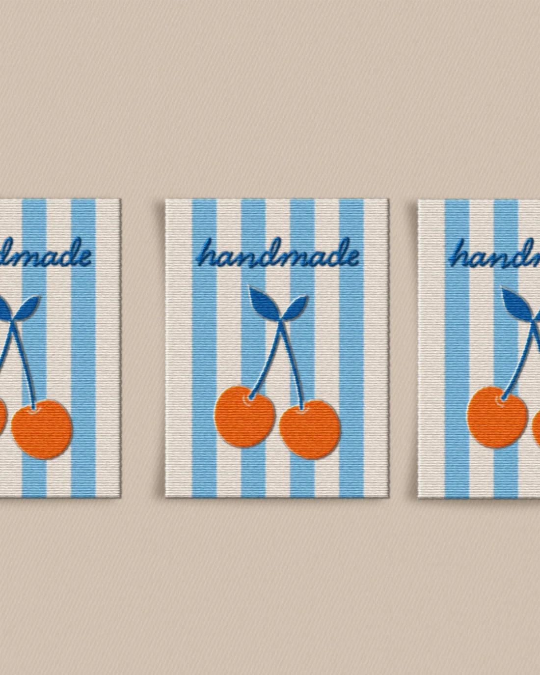 'Handmade Cherry Large' woven labels from Matchy Matchy Sewing Club on The Fold Line. The pack includes 6 woven labels to sew onto your handmade clothes and accessories.