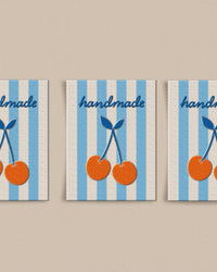 'Handmade Cherry Large' woven labels from Matchy Matchy Sewing Club on The Fold Line. The pack includes 6 woven labels to sew onto your handmade clothes and accessories.