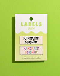 'Handmade Goodness' woven labels from Kylie & The Machine on The Fold Line. The pack includes 6 woven labels ready to be sewn into your handmade clothes.