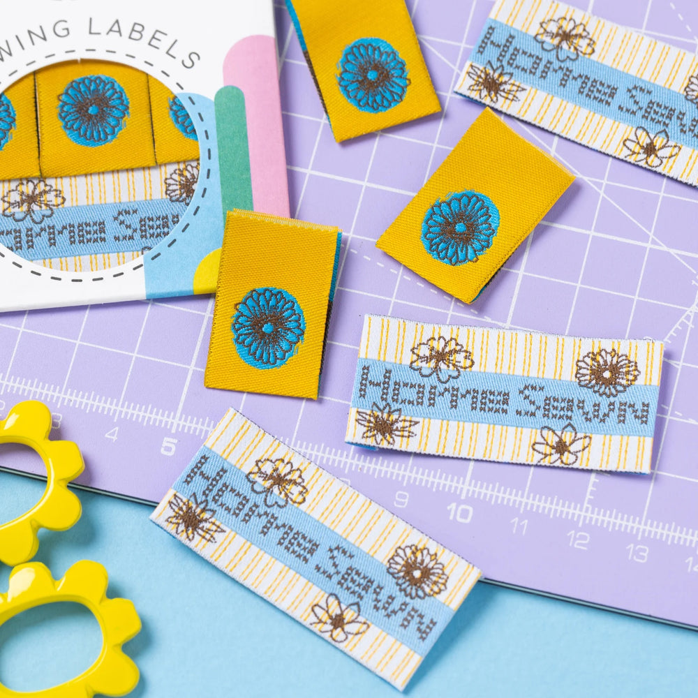 'Home Sewn' woven labels from Little Rosy Cheeks on The Fold Line. The pack includes 6 woven labels ready to be sewn into your handmade clothes.