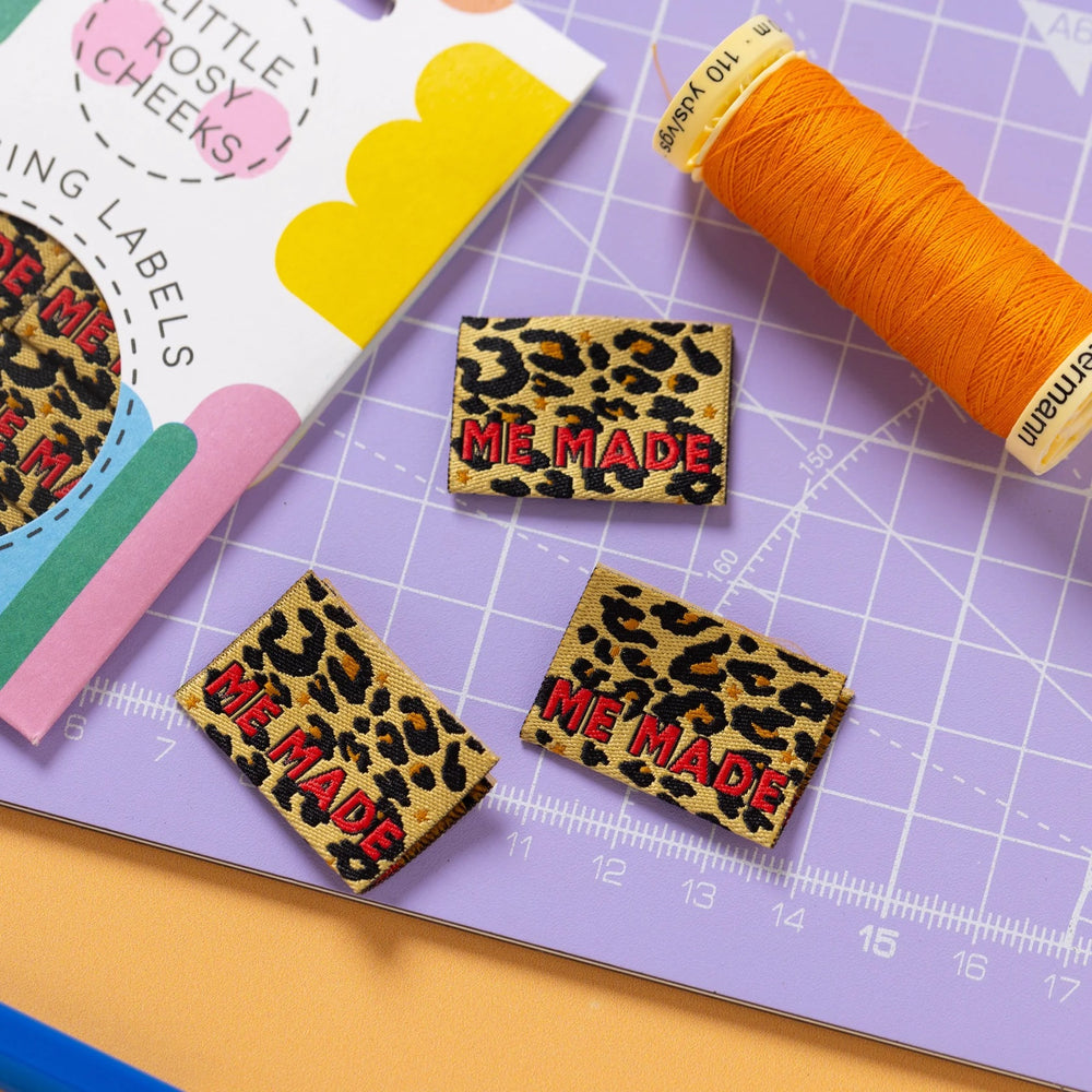 'Leopard Me Made' woven labels from Little Rosy Cheeks on The Fold Line. The pack includes 6 woven labels ready to be sewn into your handmade clothes.
