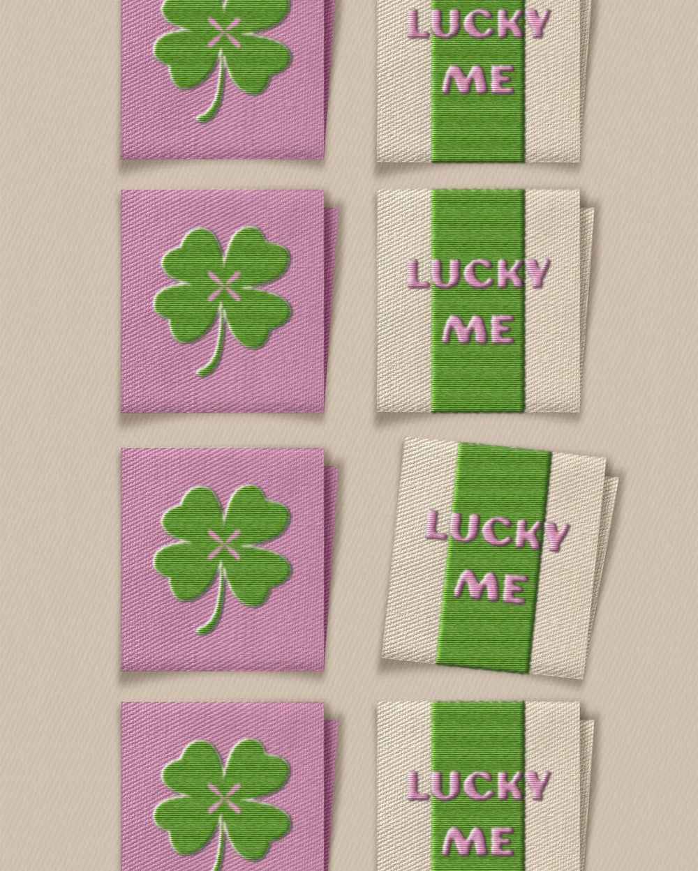 'Lucky Clover Square' woven labels from Matchy Matchy Sewing Club on The Fold Line. The pack includes 8 woven labels to sew onto your handmade clothes and accessories.