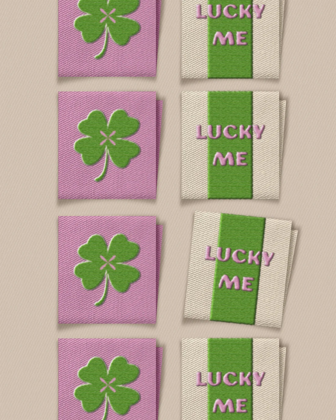 'Lucky Clover Square' woven labels from Matchy Matchy Sewing Club on The Fold Line. The pack includes 8 woven labels to sew onto your handmade clothes and accessories.