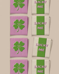 'Lucky Clover Square' woven labels from Matchy Matchy Sewing Club on The Fold Line. The pack includes 8 woven labels to sew onto your handmade clothes and accessories.