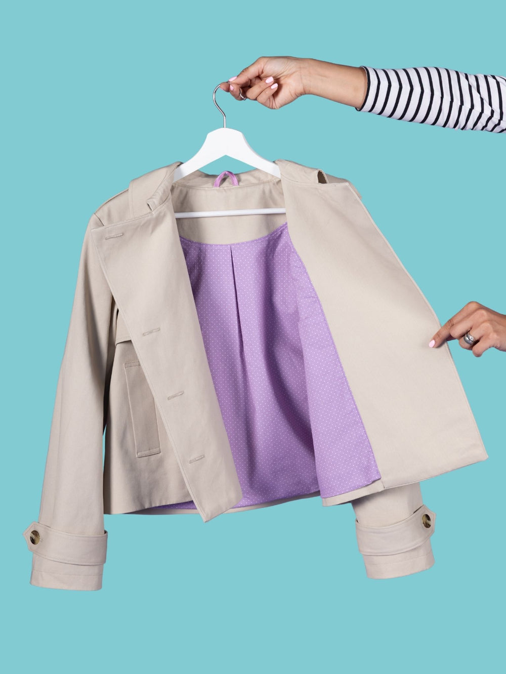 The Manon Lining Add-on sewing pattern from Tilly and the Buttons on The Fold Line. A jacket lining pattern made in cupro (Bemberg), viscose (rayon), acetate or polyester lining, or cotton lawn fabric.