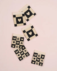 'Me Made Square' woven labels from Matchy Matchy Sewing Club on The Fold Line. The pack includes 6 woven labels to sew onto your handmade clothes and accessories.