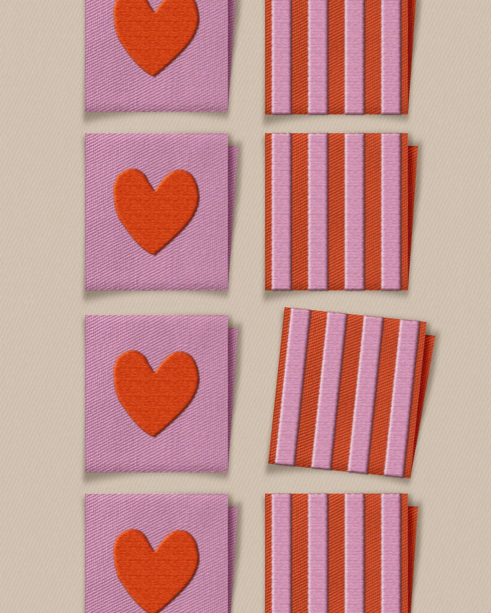 'Red Heart and Stripe Square' woven labels from Matchy Matchy Sewing Club on The Fold Line. The pack includes 8 woven labels to sew onto your handmade clothes and accessories.
