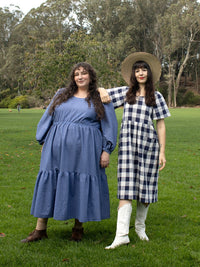 Women wearing the Verano Sleeves sewing pattern from Christine Haynes on The Fold Line. A sleeve pattern add-on made in linen, cotton, lawn, or rayon fabric, featuring a short sleeve with gathers at the shoulder and a curved hem, or a bracelet length sleeve with gathers at the shoulder and hem and a cuff band.