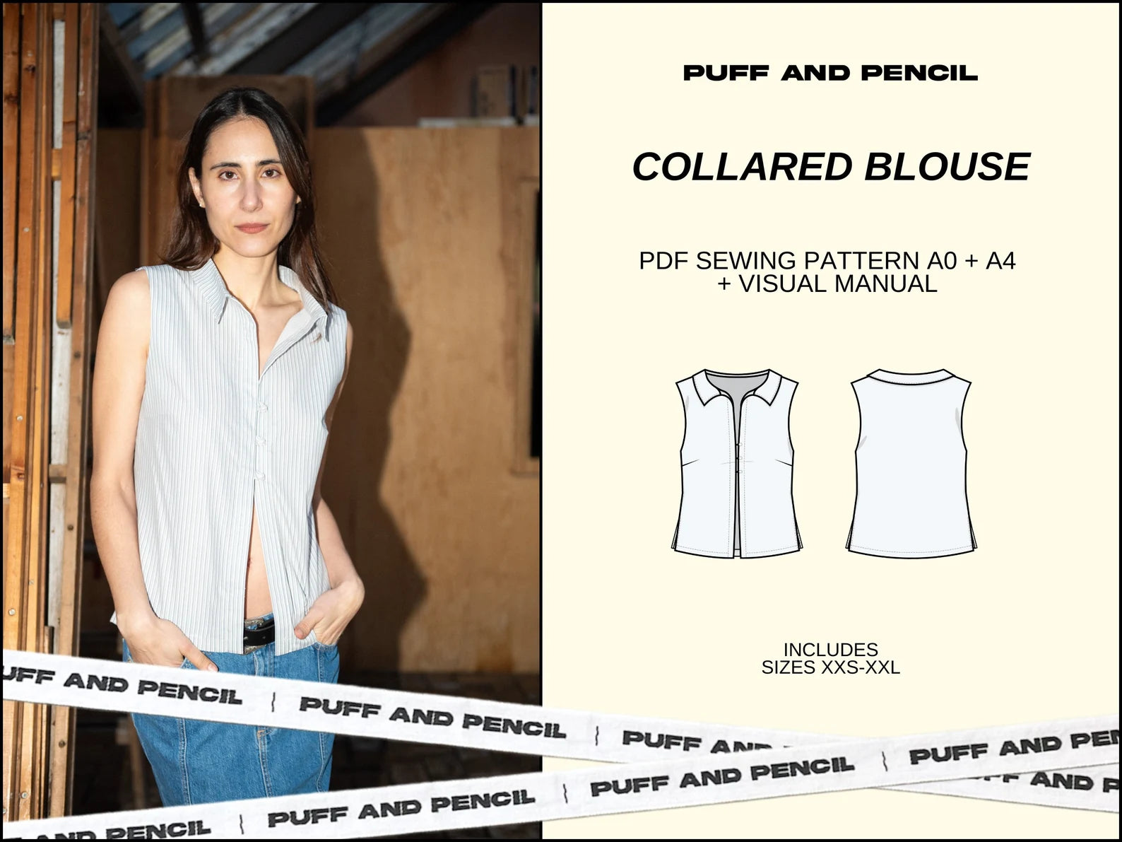 Puff and Pencil Collared Blouse