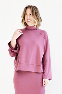 Women wearing the Cosmos Sweatshirt sewing pattern by Sew House Seven. A sweatshirt pattern made in mid to heavy weight knit fabrics such as stretch sweatshirt fleece, stretch French terry and stable interlock fabrics, featuring an oversized silhouette, r