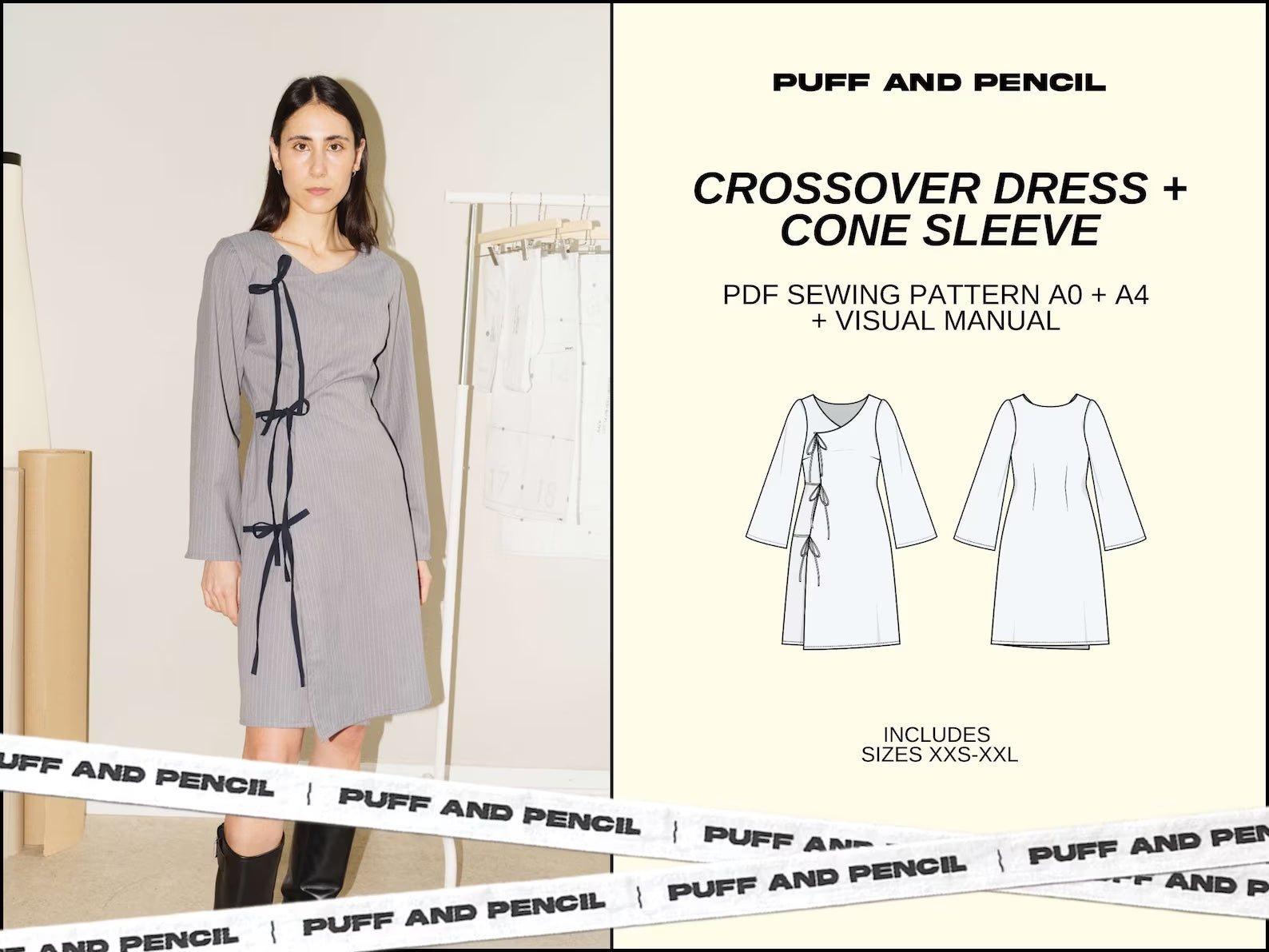 Puff and Pencil Crossover Dress & Cone Sleeve