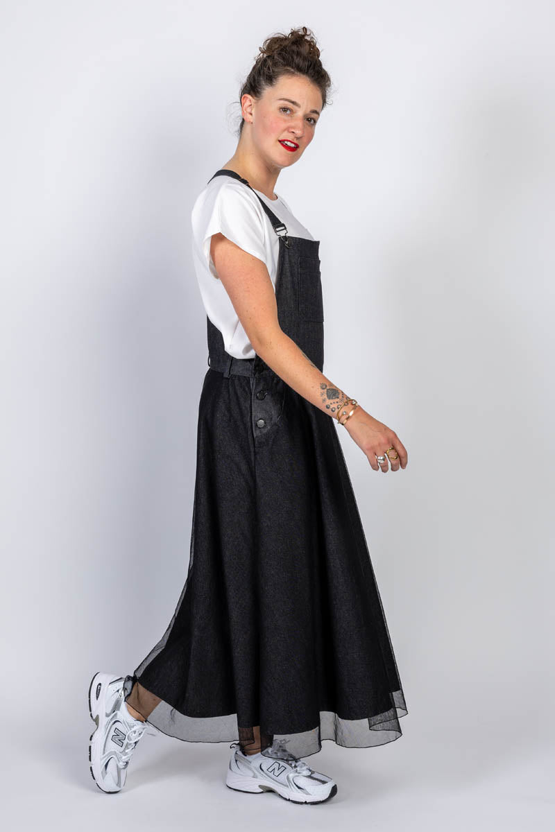 a line dungaree dress A-Line Dungaree Dress | Black