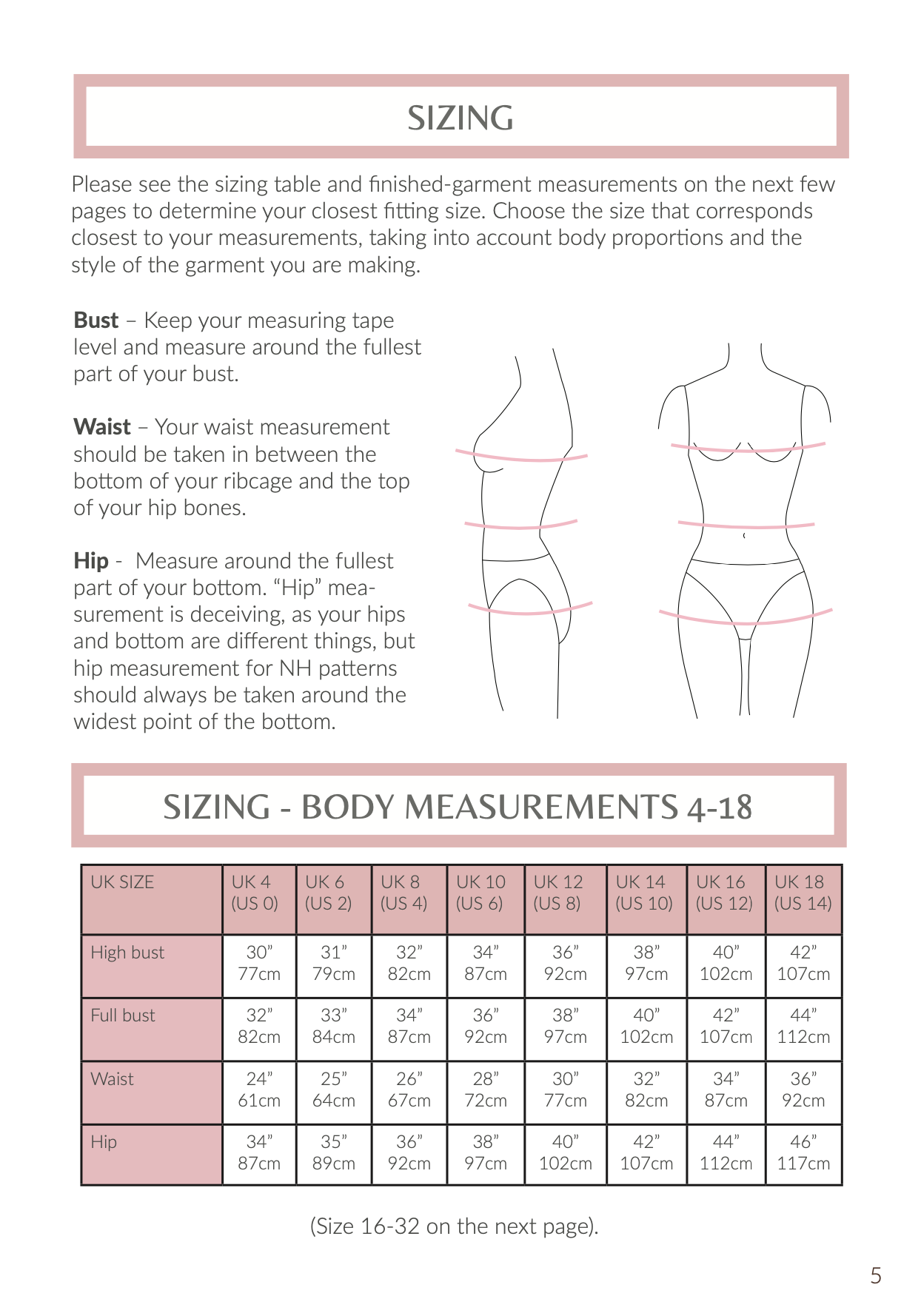 us dress size chart NH Patterns Diana Dress and Top – The Fold Line