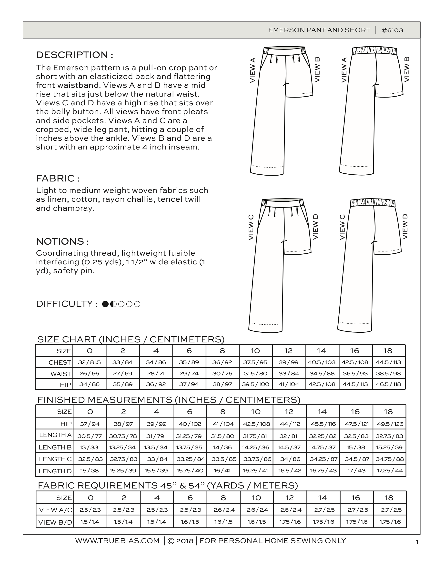 True Bias Emerson Crop Pant and Short
